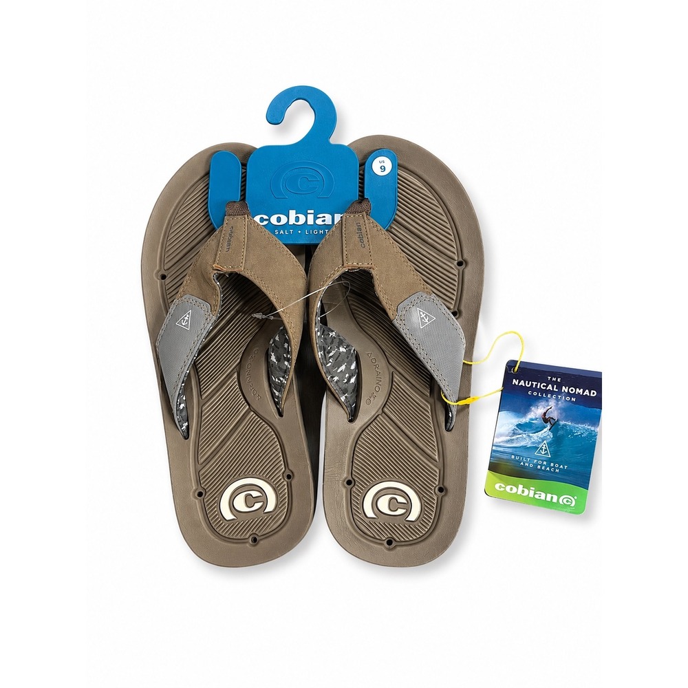 NEW Cobian Mens Draino 3 Tan Nautical Nomad Waterproof Flip Flop Sandals Size 9